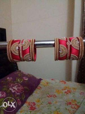 Red-and-gold Satin Thread Bangles