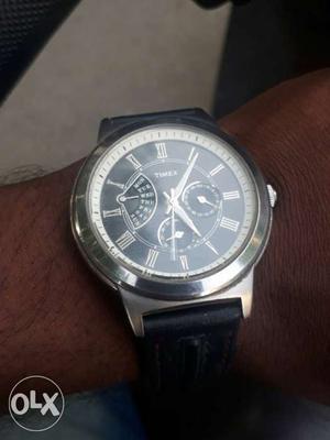 Round Black Timex silver Chronograph Watch With Black
