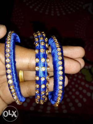 Three Blue Silk Thread Bangles