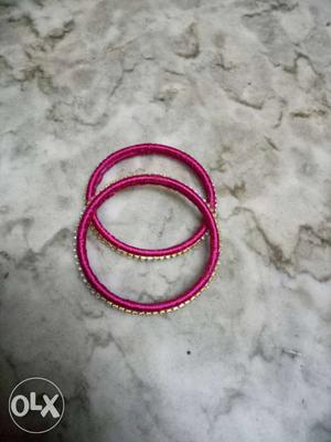 Two Pink Beaded Thread Bangles