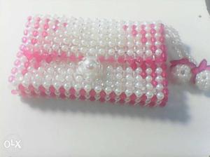 White And Pink Beaded Bag