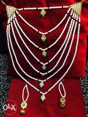 White Pearl Layered Necklace And Earrings Set