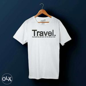 White Travel Printed Crew Neck T-shirt