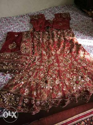 Women's Maroon And Brown Floral Sari Dress