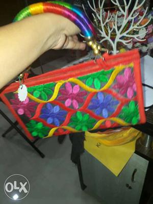 Women's Red, Yellow, Green, And Purple Floral Hand Bag