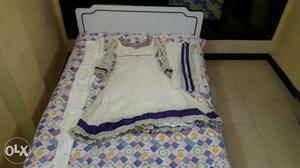 Women's White And Purple 3/4 Sleeved Gown