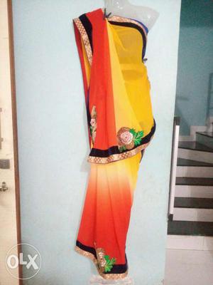 Yellow, Red, Black, And White Floral Salwar Kameez