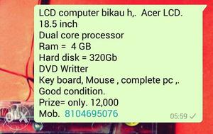 LCD Computer Bikau H Acer LCD Text