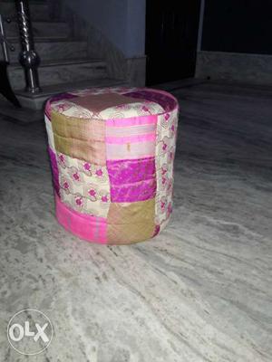 Pink And White Cylindrical Ottoman