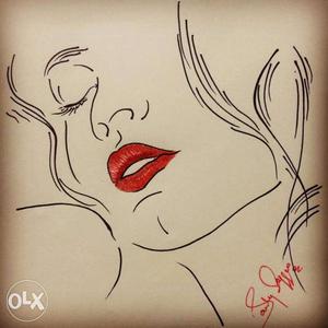 Woman Sleeping With Red Lipstick Sketch