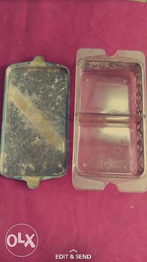 Antique plastic box with real silver coated design