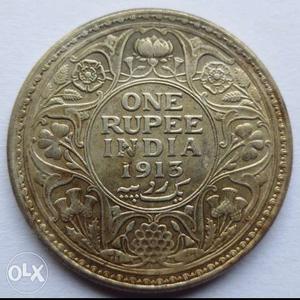 One rupee coin of . George V king emperor