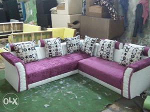 Purple And White Suede Sectional Couch