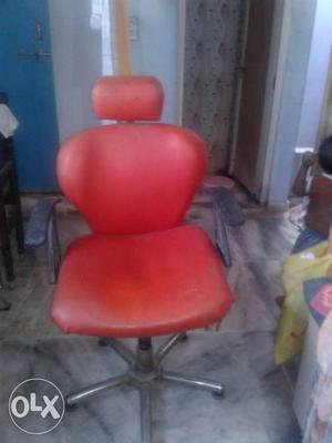 Red Leather Office Rolling Armchair