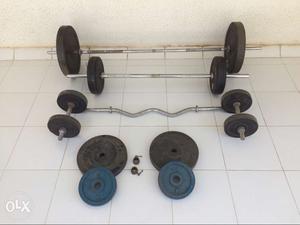 Silver And Black Dumbbell And Barbell Set at low prices
