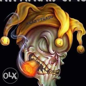 Skull Head In Jester Hat Illustration
