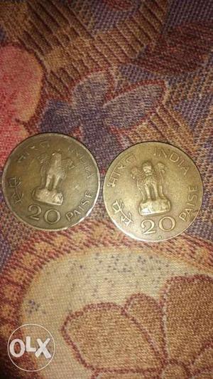 Two 20 Silver Indian Paise Coins