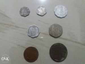 Two Anna coins in  with five Indian old coins