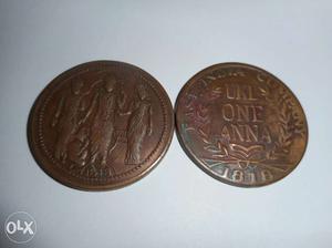 Two Copper RKL One Anna  Coins