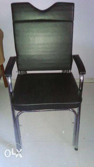 Black Leather Armchair With Stainless Steel Base