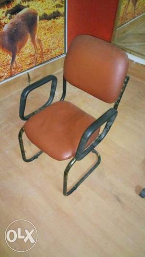 Black Steel Framed Brown Leather Armchair 4 chairs