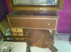 Brown Wooden Vanity Dresser With Mirror