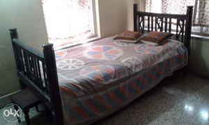 Burma teak antique bed with mattress and chhatris