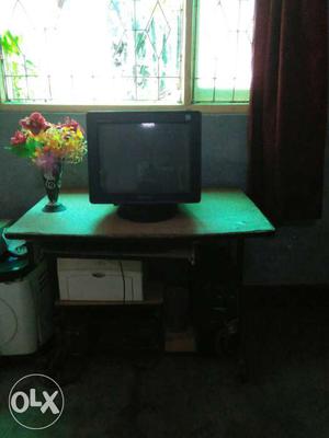 CRT Monitor, Brown Wooden Desk