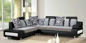 Gray And Black Leather Sectional sofa