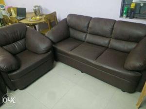 Gray Leather 3-seat Couch And Sofa Chair