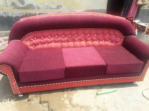 High qualety Brand newTufted Quilted Red Fabric 3-seat Sofa