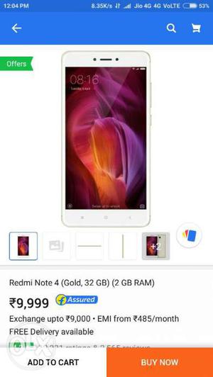 Mi Note 4 (2GB RAM,32Gb Internal,Gold) Seal Packed