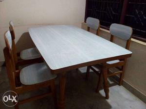Rectangular White And Brown Wooden Desk And Table Set