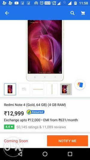 Redmi note 4 seal pack (64 gb,4ram) Available hai