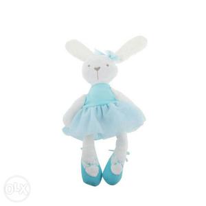 White Rabbit Wearing Blue Dress Plush Toy