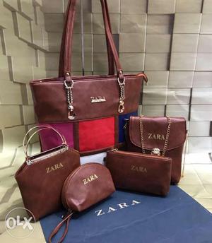 Women's Brown Leather Zara Bag Set
