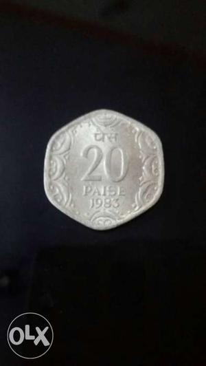 35 years old  Silver 20 India Paise Coin