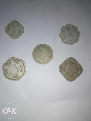 5 old coins of India at very low price 1 paise 2