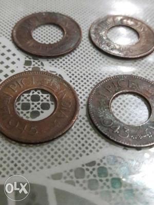 Four Copper Indian Coin With Hole