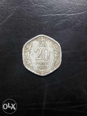 Hexagon  Silver 20 Indian Paise Coin