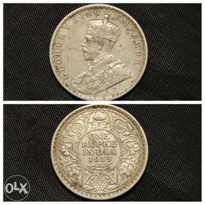 Old silver coin of One Rupee- (George V King