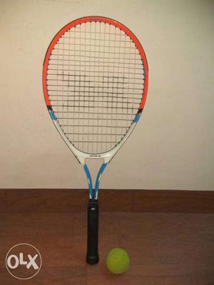 Orange Gray And Black Tennis Racket With Tennis Ball And