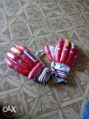 Pair Of Red-and-white Tennex Leather Gloves