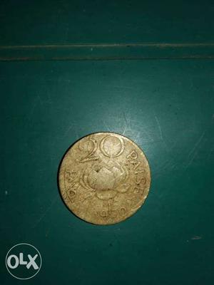 Round Bronze 20 Paise Coin