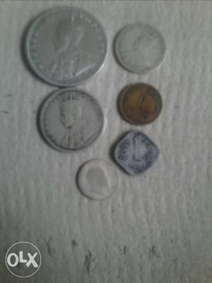 Six Silver And Gold Indian Coins