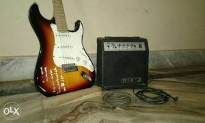 Sunburst Stratocaster Electric Guitar With Guitar Ampifier