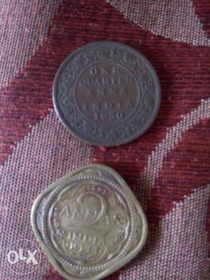 Two Anna Indian Coins