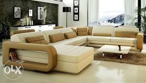 Beage and whiteLeather Sectional Sofa