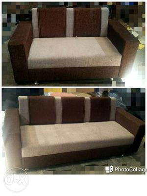 Beige And Brown 3+2 sofa set