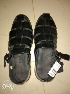 Black Leather Slip On Sandals